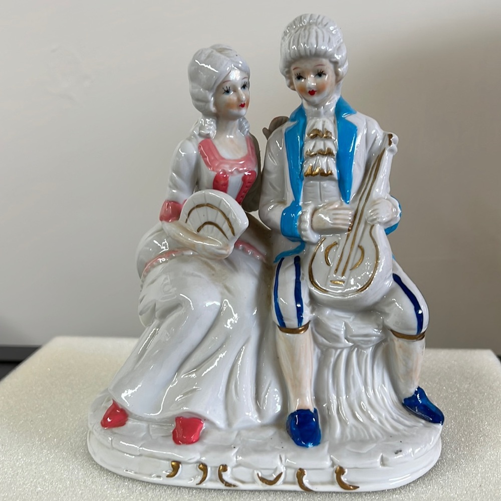 Porcelain Colonial Couple Listening To Music Figurine
